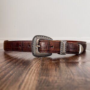 VTG Canterbury Belt Genuine Crocodile Italian Leather Western Mens Size 34 Brown